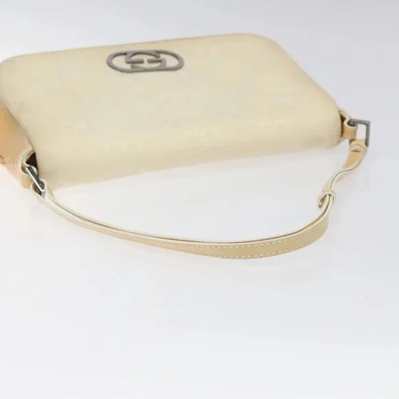 GUCCI GG Canvas Shoulder Bag Beige Silver 001